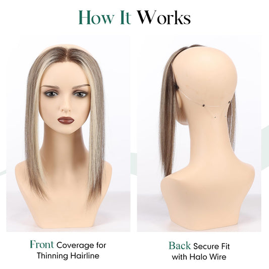 Hairline Topper for Women 12" Real Human Hair Topper with Hand-Tied Full Lace