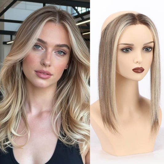 Hairline Topper for Women 12" Real Human Hair Topper with Hand-Tied Full Lace
