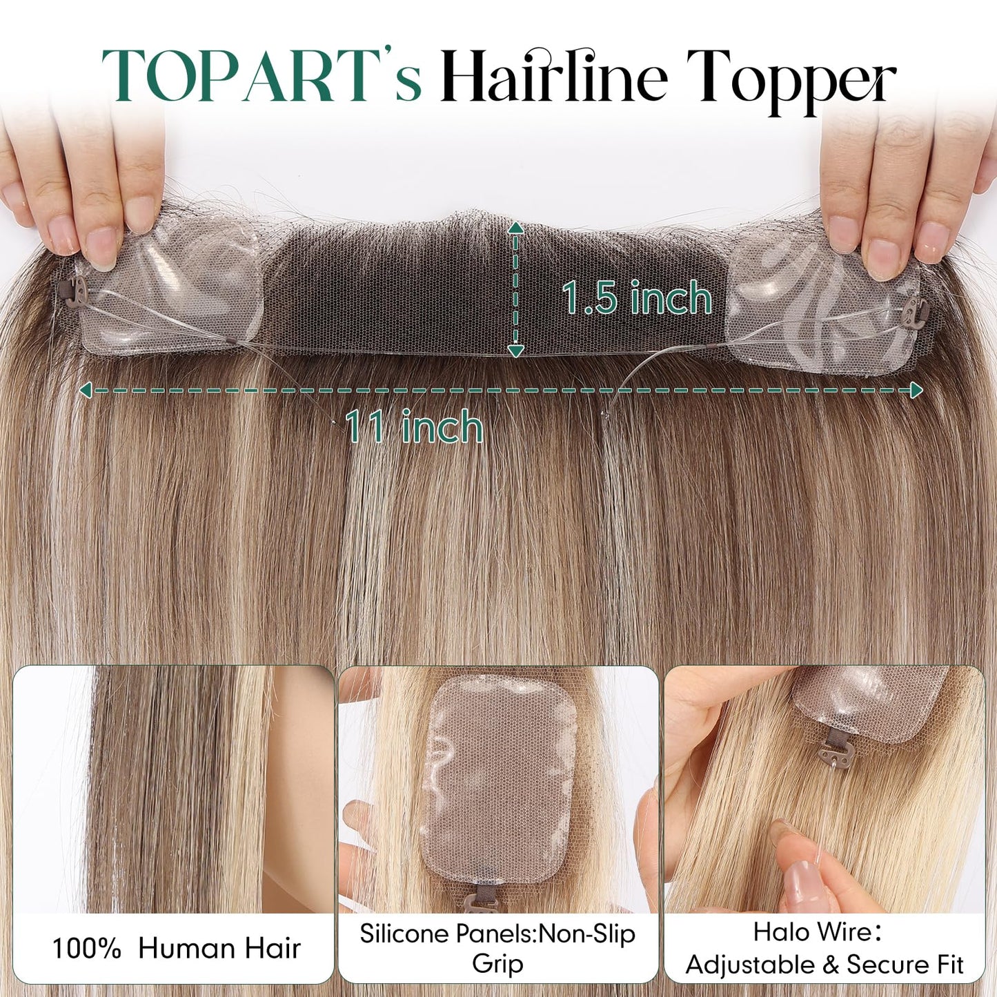 Hairline Topper for Women 12" Real Human Hair Topper with Hand-Tied Full Lace